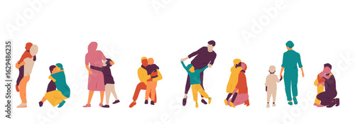 Multicultural group of fathers and mothers with kids.	