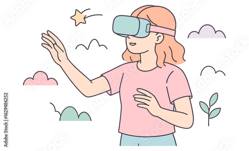 Exploring virtual worlds with vr technology in cute pastel style