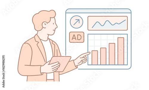 Business analyst examining data on graphs and charts with tablet