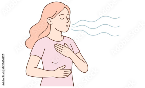 Woman practicing deep breathing technique for mindfulness and relaxation