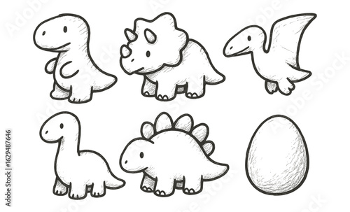 Charming hand drawn dinosaur sketches with egg: cute prehistoric designs