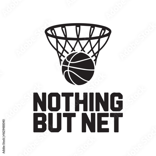 Nothing But Net Basketball Hoop and Ball Graphic Design