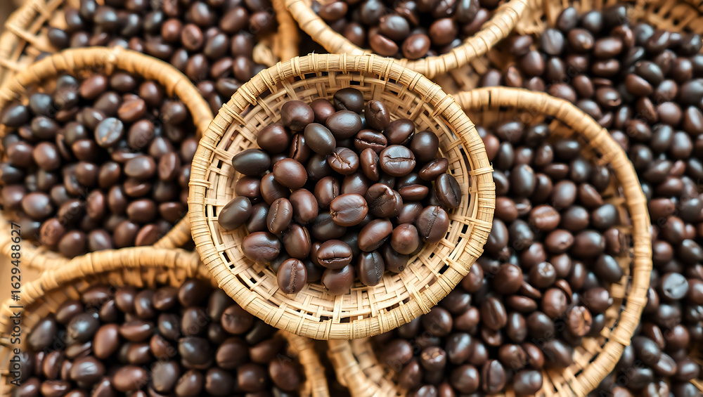 Fototapeta premium Roasted to Perfection – Organic Coffee Beans in Natural Basket