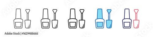 Nail Polish Icon In 5 Different Styles Set Collection.   