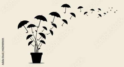 Abstract Umbrella Plant in Pot, Symbolic Protection