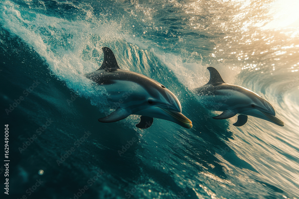 Naklejka premium dolphins swimming in the ocean.