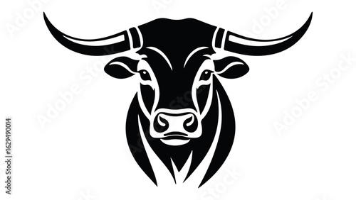 bull with horns, black shape of a cow face with beautiful horns