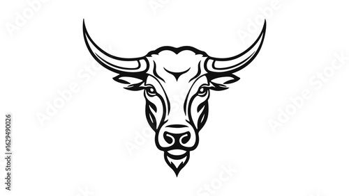 beautiful detailed shape of a cow face with horns, staring cow face shape on white background vector illustration