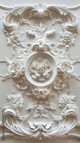 Intricate floral plaster ceiling detail with elegant ornamentation