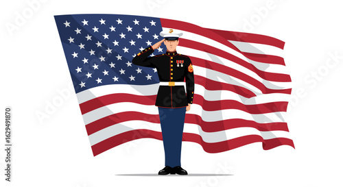 US Marine Saluting the American Flag in Formal Uniform