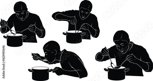 Chef tasting delicious soup from pot, culinary expertise