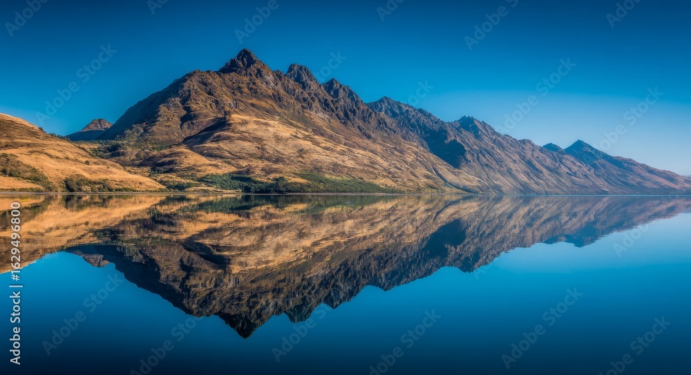 Obraz premium A lake, mountain, and mountains are part of a serene lake and mountain landscape