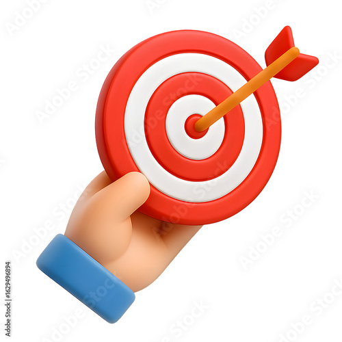 3D Target Bullseye in Hand, Business Goal Concept