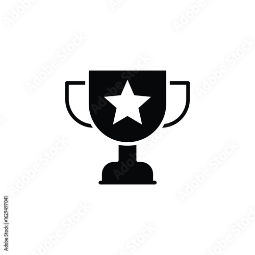 Trophy achievement icon. Glyph style. Cup, medal, winner badge, premium award, leadership tribute, business success. Silhouette solid symbol.