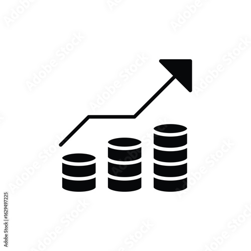 Price increase icon. Glyph style. Cost rise, financial growth, stock chart, profit forecast, currency gain. Silhouette solid symbol.