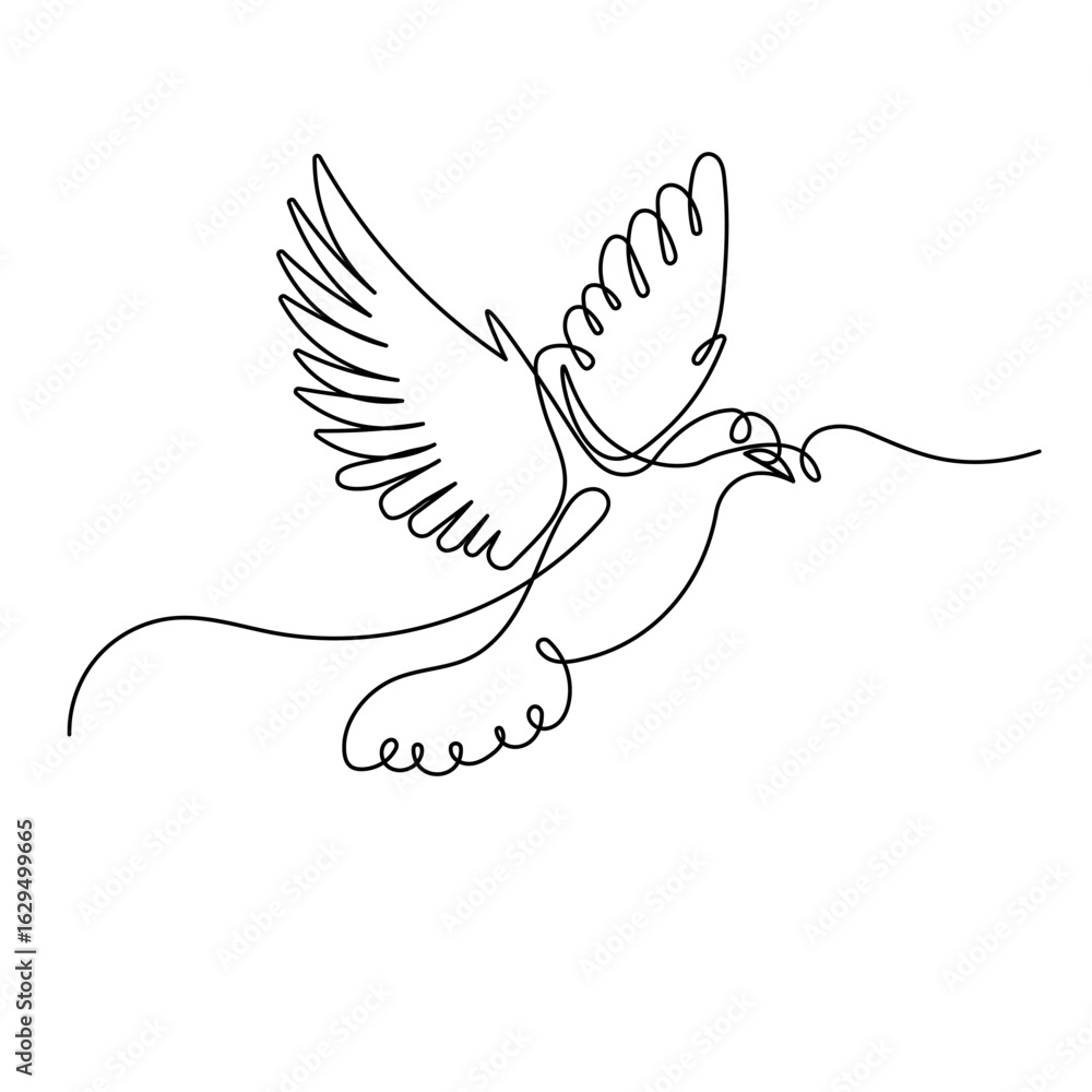 Naklejka premium Bird flying icon continuous one line drawing of outline vector illustration