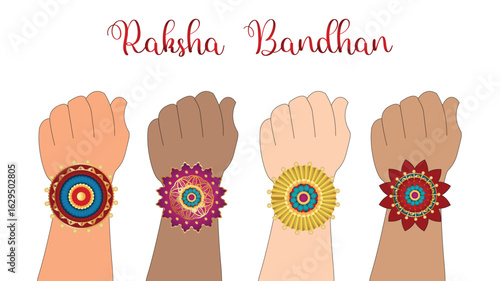 Happy Raksha Bandhan. hands of brother and sister, sister is to tie the knot of rakhi to her brothers hand for taking promise of caring and and lots of love.