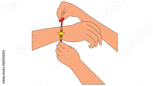 Happy Raksha Bandhan. hands of brother and sister, sister is to tie the knot of rakhi to her brothers hand for taking promise of caring and and lots of love.