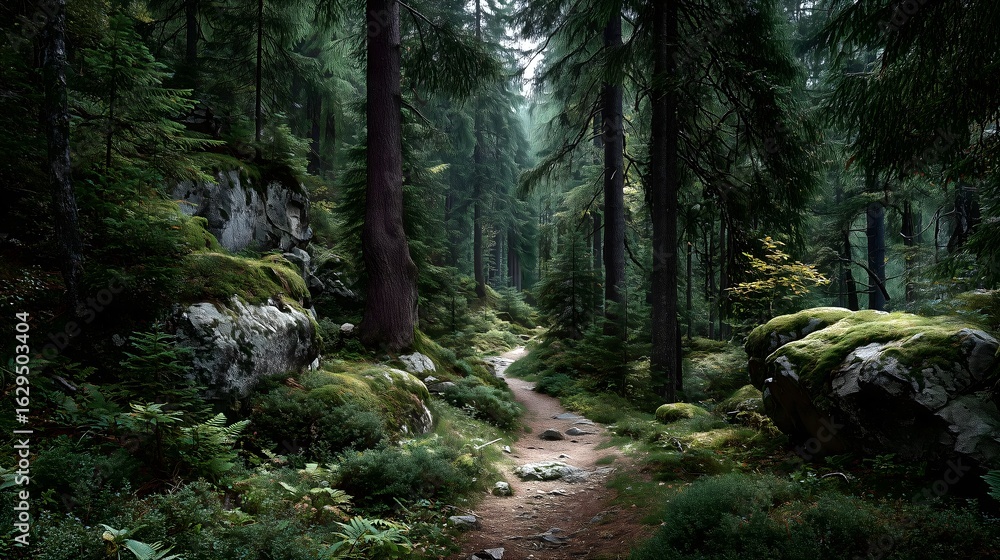 Fototapeta premium Forest Trail Through Lush Trees