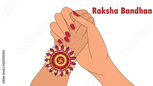 Happy Raksha Bandhan. hands of brother and sister, sister is to tie the knot of rakhi to her brothers hand for taking promise of caring and and lots of love.