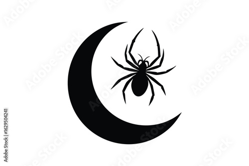crescent moon with spider vector icon