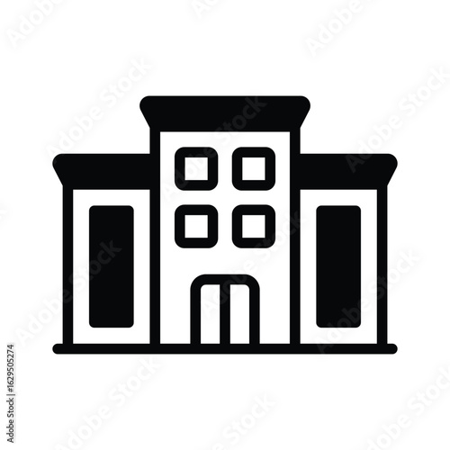 A premium glyph icon showing motel building exterior 