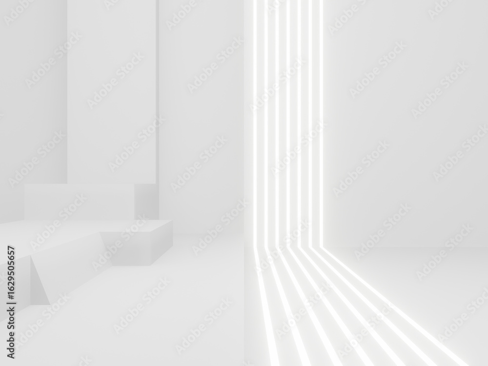 Fototapeta premium 3D White background with neon lights