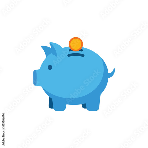 Light Blue Piggy Bank with Coin Illustration