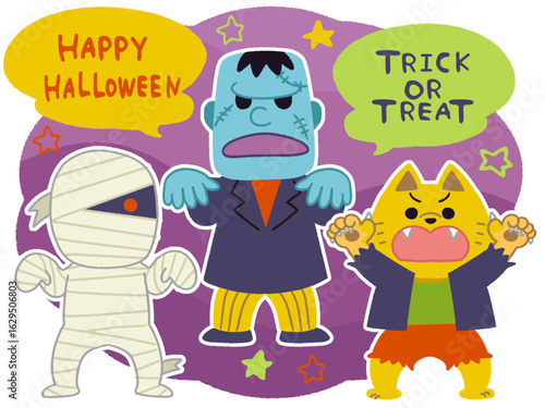 ハロウィンのかわいいモンスターたちのイラスト