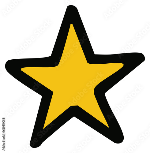 A shiny 3d golden star icon with a bright yellow metal shine is a single decorative award symbol and vector element isolated on a white background for a Christmas celebration design