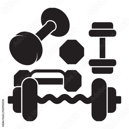  Silhouette vector design of various dumbbells on pure white background.
