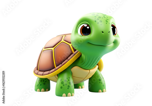 3d Cute cartoon baby turtle isolated on transparent background