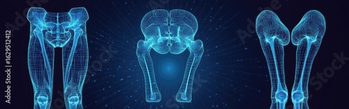 3d rendering of human legs and hip bones.