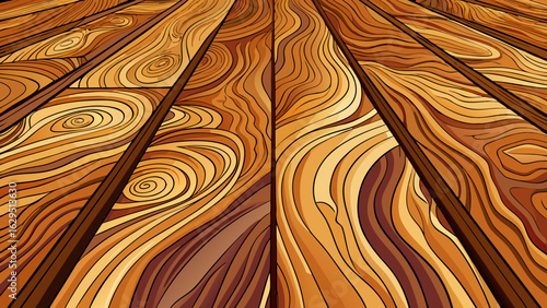 A seamless wood texture background of bark wood shows authentic wood planks texture. Warm hues and layered grains evoke a cozy, natural feeling perfect for semi-realistic vector-style artistic renderi