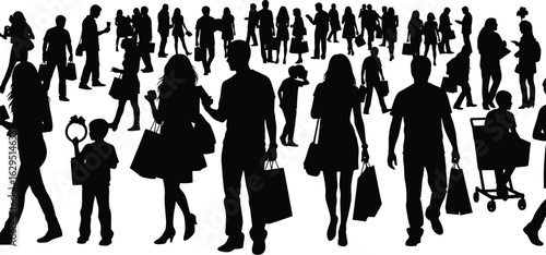 Diverse shoppers with bags enjoying a busy retail environment