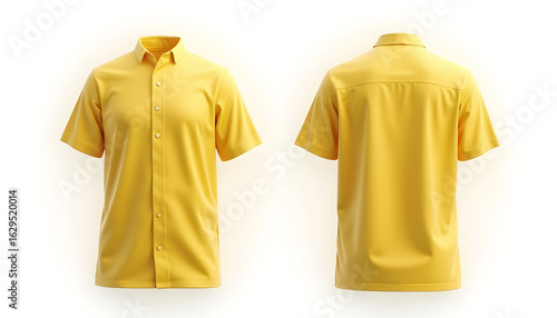 Isolated Short Sleeve Shirt Front and Back View in Yellow