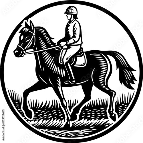horse-rider. (linocut style)