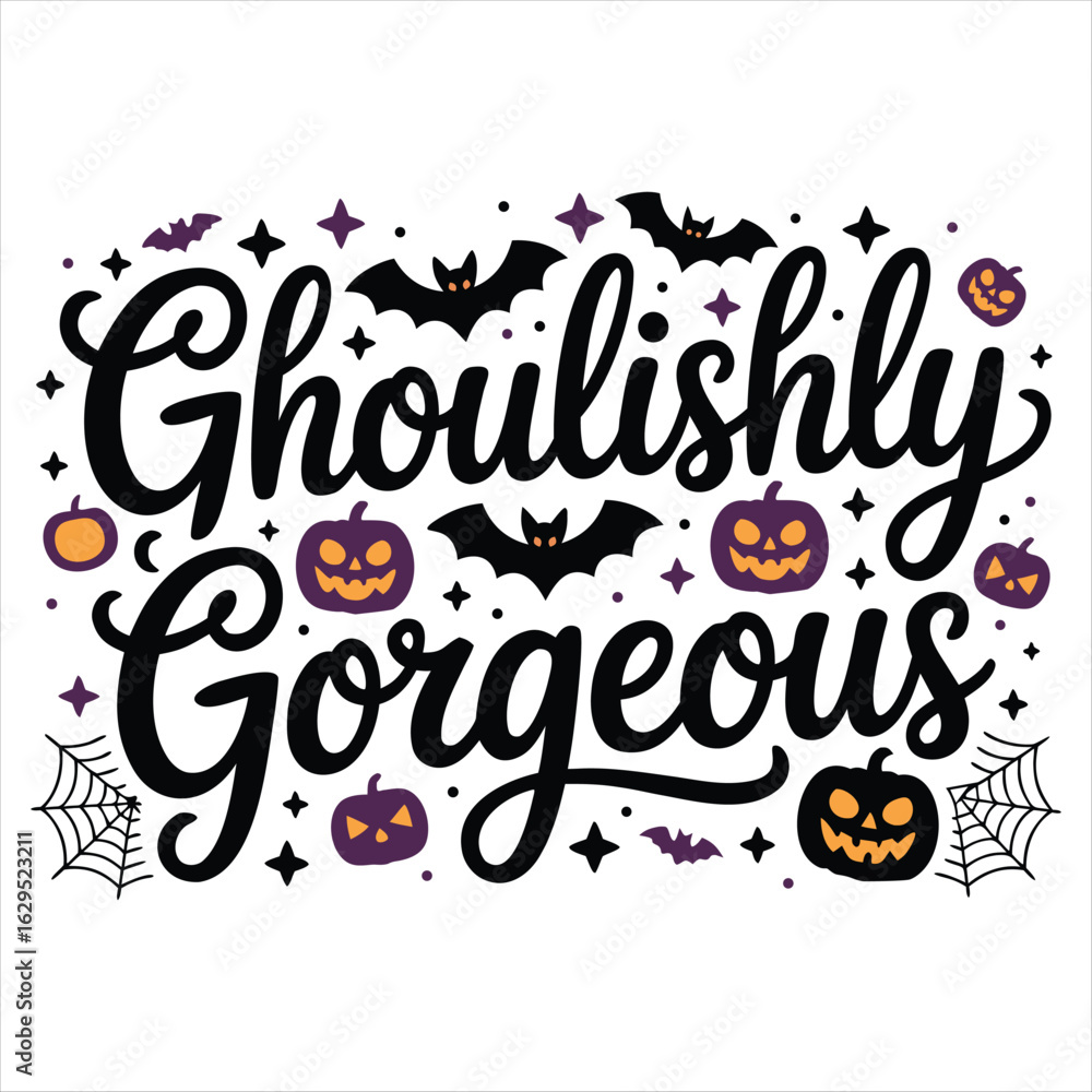 Fototapeta premium Ghoulishly Gorgeous Halloween SVG – Cute Spooky Cat, Bats, Pumpkins & Webs Design