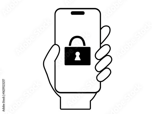 スマホ操作をする手のイラスト｜セキュリティ・ロック・プライバシー保護などのモノクロアイコン