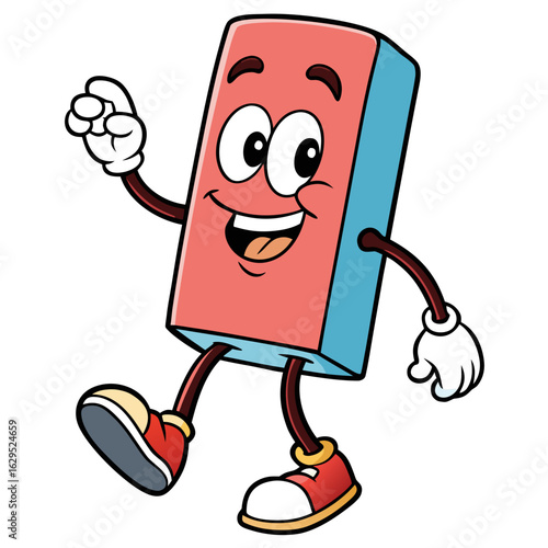 Happy cartoon eraser character waving isolated on white background