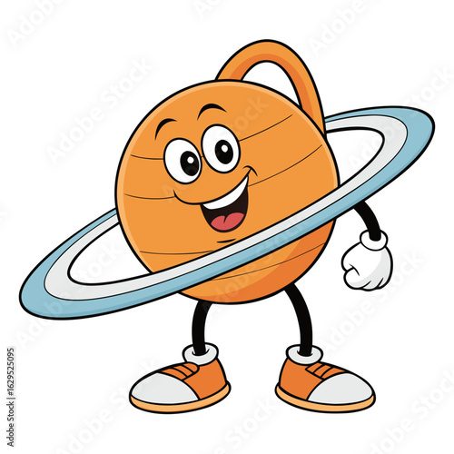 Happy cartoon saturn planet character isolated on white background