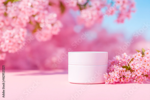Wallpaper Mural White eco friendly jar packaging with soft sunlight and pink blossoms natural Torontodigital.ca