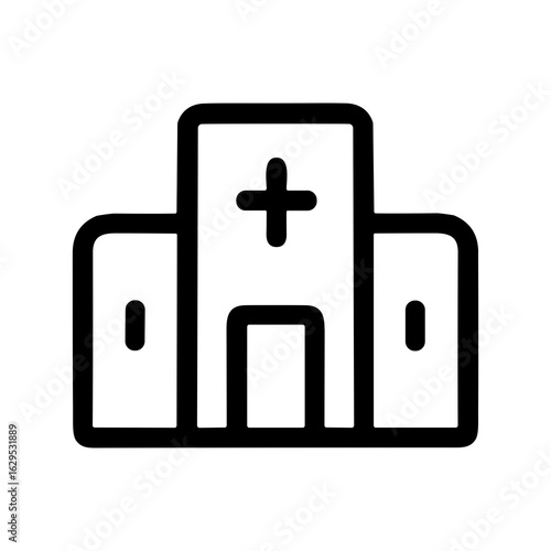Simple Line Style Hospital Outline Building Icon Black on White