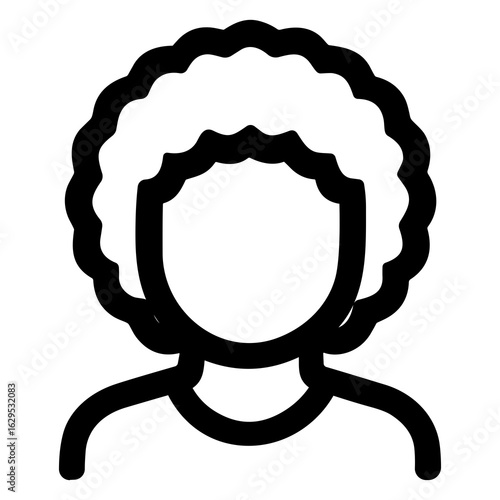 Simple Outline Avatar with Afro Hairstyle User Interface Element