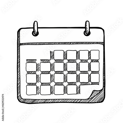 Simple Hand-drawn Calendar Icon in Black and White for Planning and Scheduling