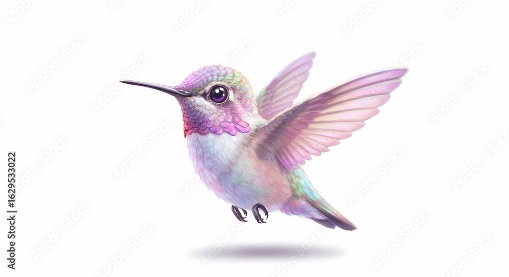 Fototapeta premium 水彩風 ハチドリ 羽ばたく 美しい パステルカラー 優しい光. AI Generated