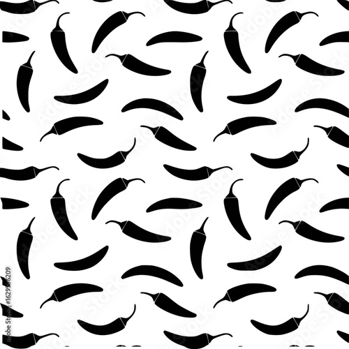 Black chili peppers scattered on white background vector