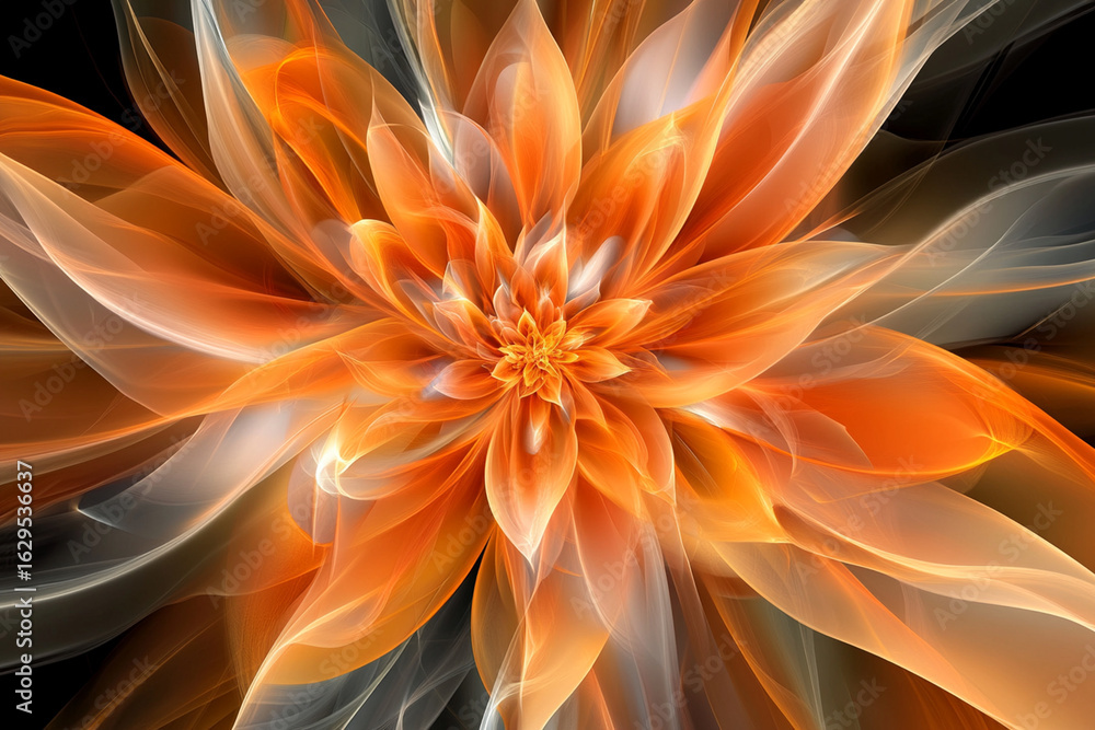 Fototapeta premium Fractal flame captures vibrant orange colors and intricate shapes in mesmerizing design