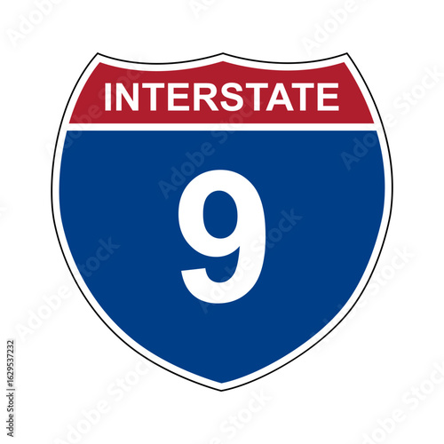 Interstate 9. Interstate highway sign. Road number. Signpost indicating route numbers in the U.S. Interstate Highway System. Even numbers run west to east. Odd numbers run north to south.