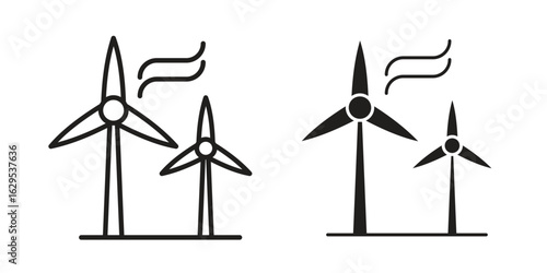 Wind turbine icon. simple, flat, black, outline.